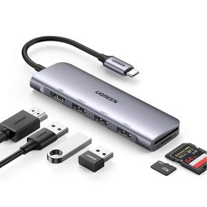 [ Ugreen 70410 ] 15CM bộ chuyển đổi USB Type-C sang HDMI + TF-SD + 3 cổng USB 3.0 màu bạc không hỗ trợ PD CM195 20070410